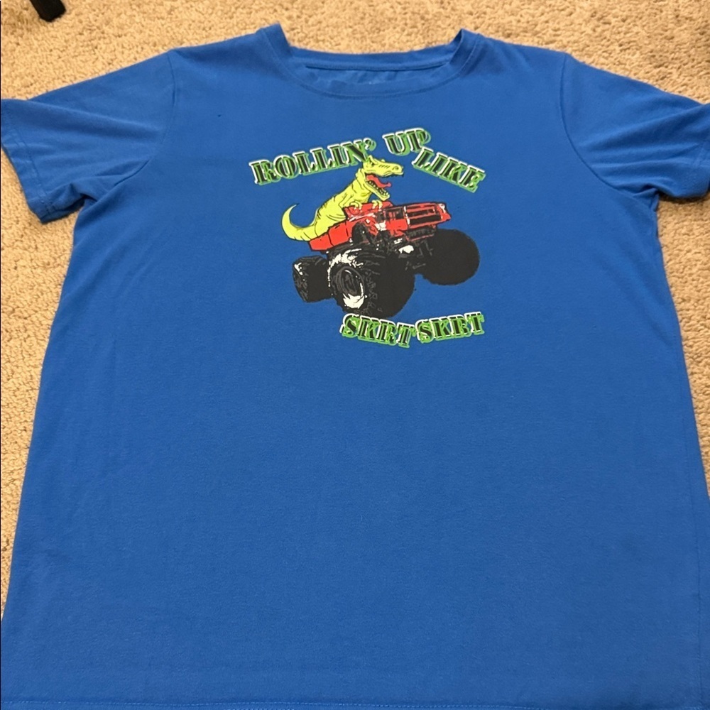 Blue Kids T-Shirt with Monster Truck Graphic Size XL